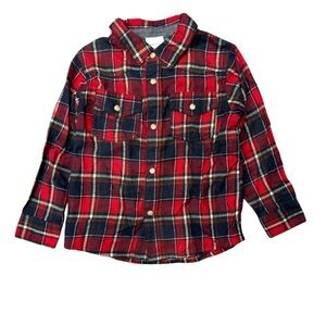MINI A TURE Boys Flannel Check Button Down Shirt Chili Pepper Red NWT